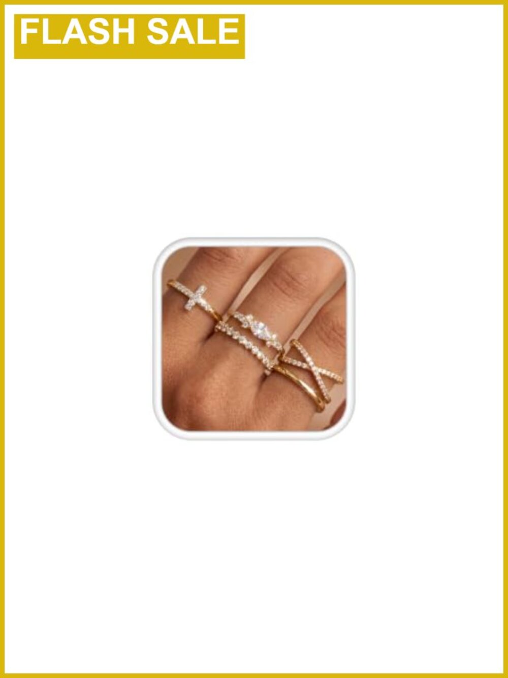 14K Gold Plated Stackable Ring Set 5pc CZ Cross Thin Bands